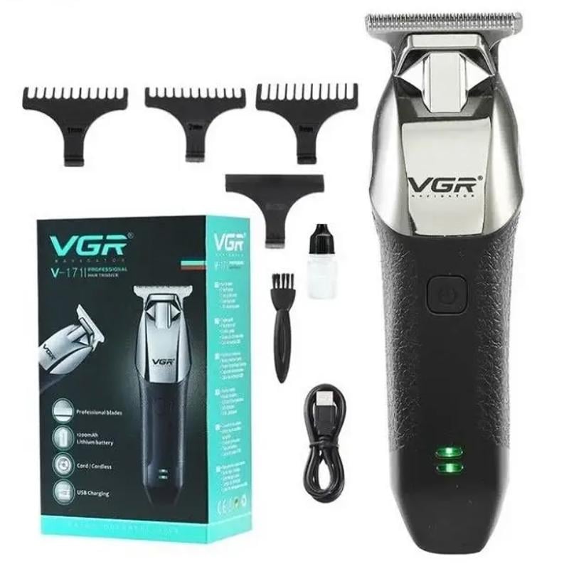 Машинка для стрижки волос VGR V-171 беспроводная USB зарядка 3 насадки Черный (6562)