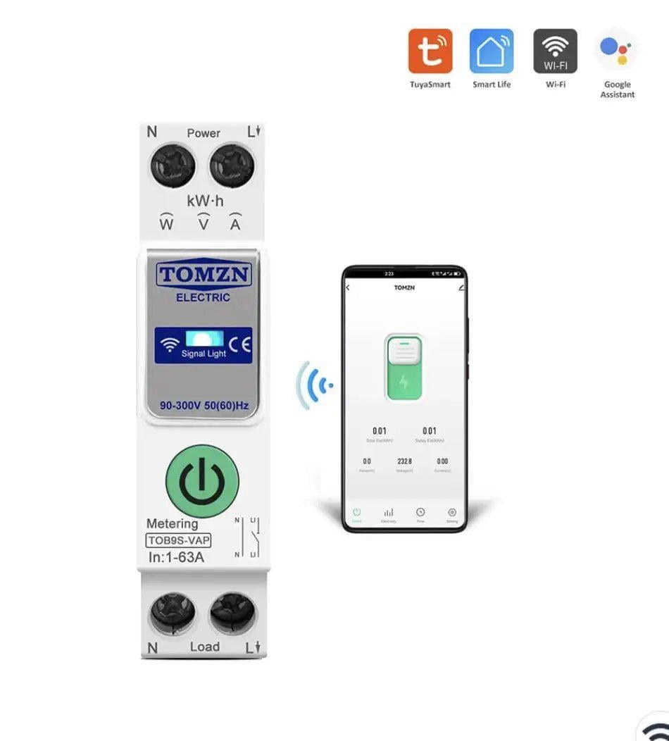 Умный автомат TOMZN TOB9S-VAP 2p 63А Wi-Fi со счетчиком энергии и защитой (36823595)
