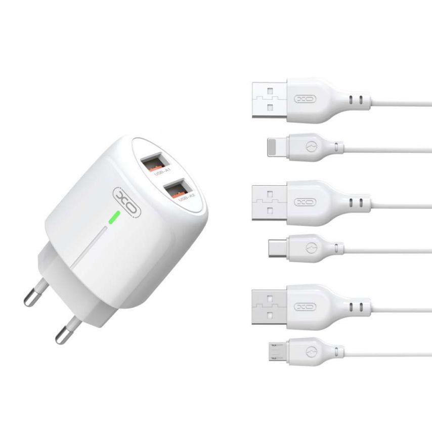 Адаптер Xo L111 2USB/2.4A + Data Cable USB to Lightning White