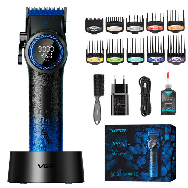 Машинка для стрижки волос мужская VGR V-001 10 насадок 4600 mAh LED дисплей Blue