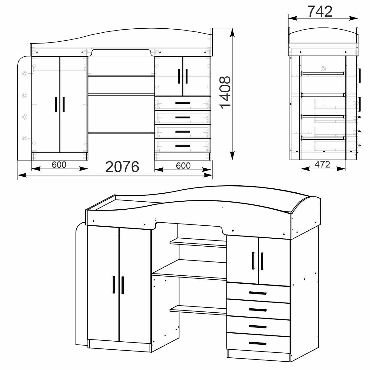 Кровать двухъярусная со столом МеблиКо Универсал-2 208х74х141 см Венге (k-1747-2) - фото 2