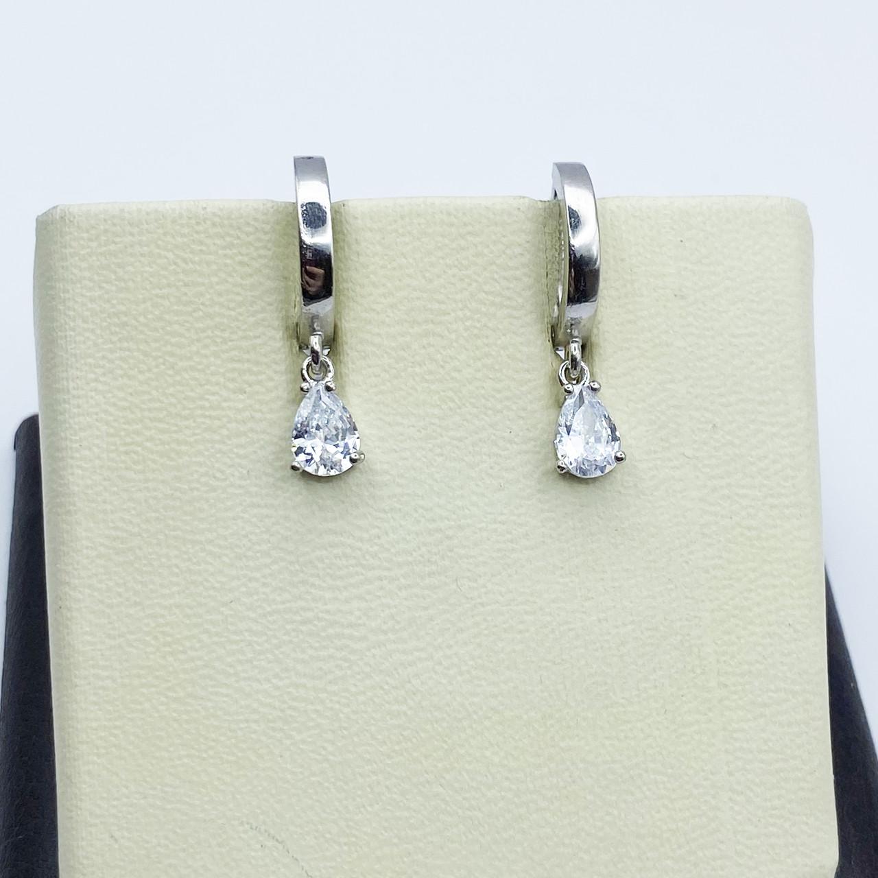 Сережки-кільця срібні з кубічним цирконієм Капля 3,36 г (2068382164)