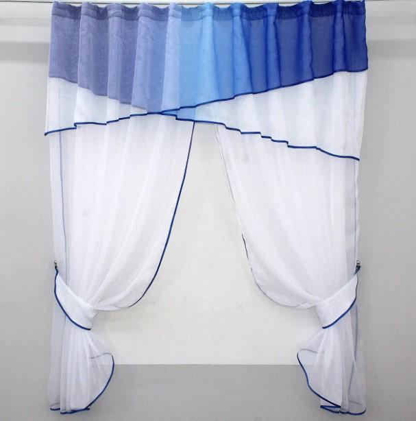 Шторки с ламбрекеном на кухню/балкон 270х170 см Синий/Белый (091к)