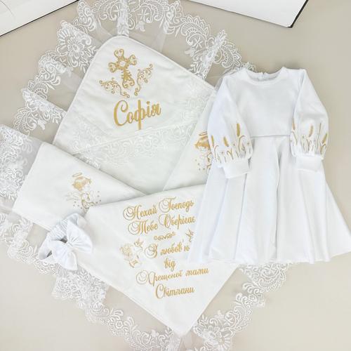 Набор крестильный для девочки Family Tradition Красавица София махра интерлок с вышивкой Белый (50139)