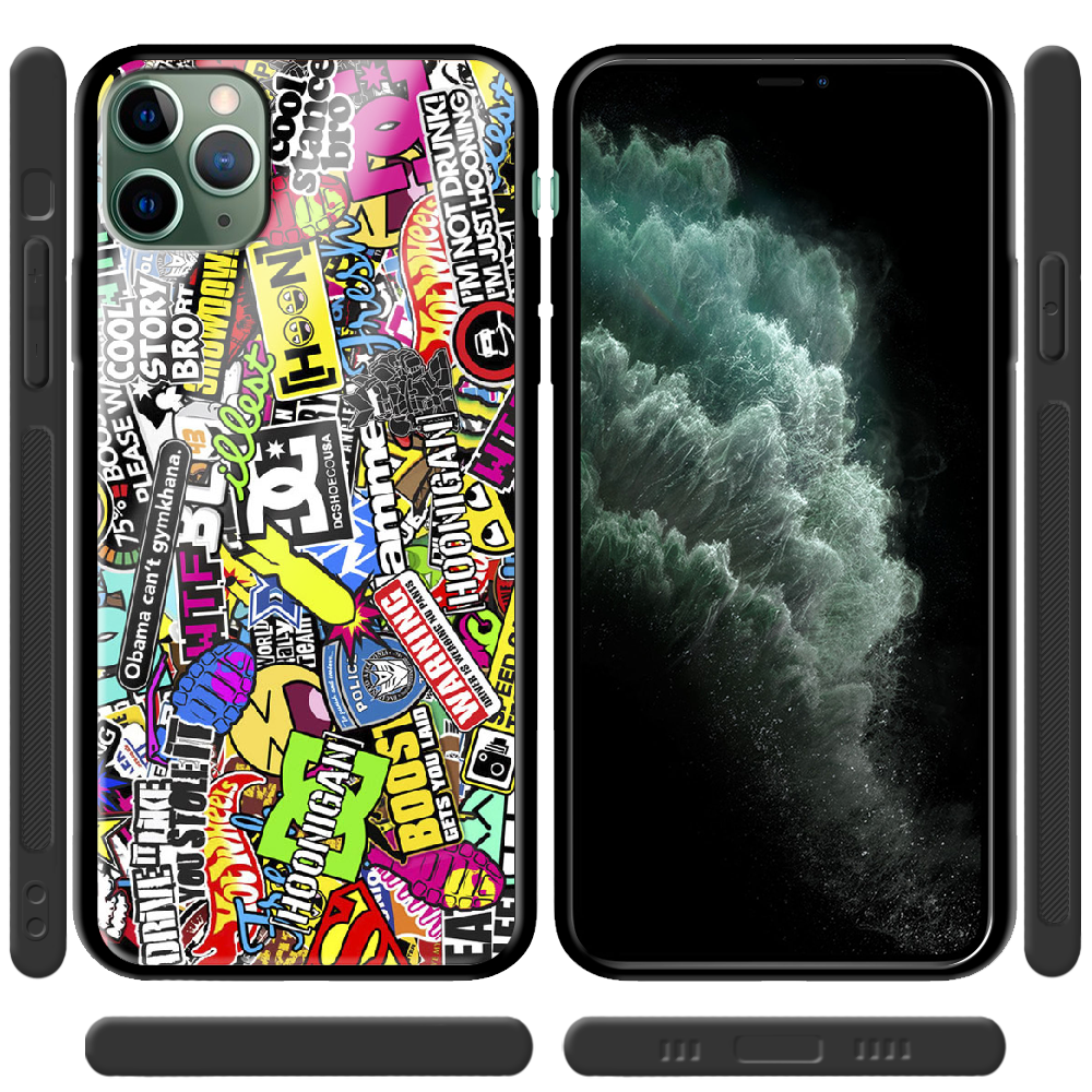 Чохол Boxface iPhone 11 Pro Max Multicolored Inscriptions Чорний силікон зі склом (38194-up880-38347) - фото 2