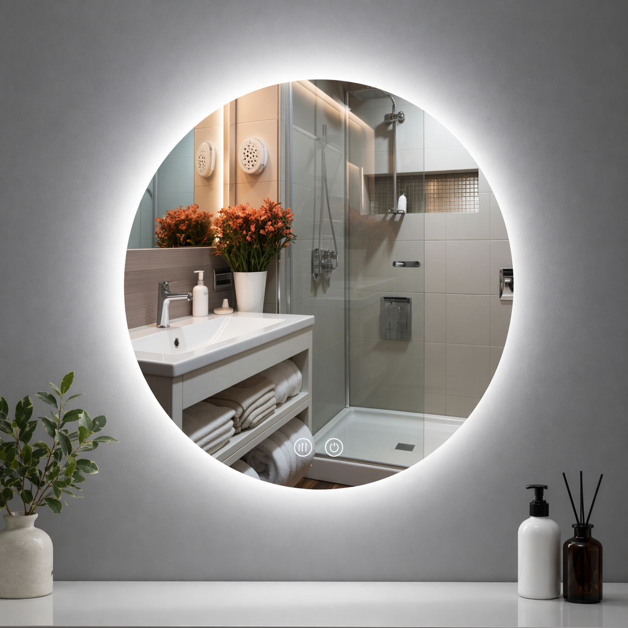 Дзеркало кругле Qtap Taurus TA1 R1000 LED Touch з підсвіткою антизапотіванням димером у ванну та підсвічування стіни