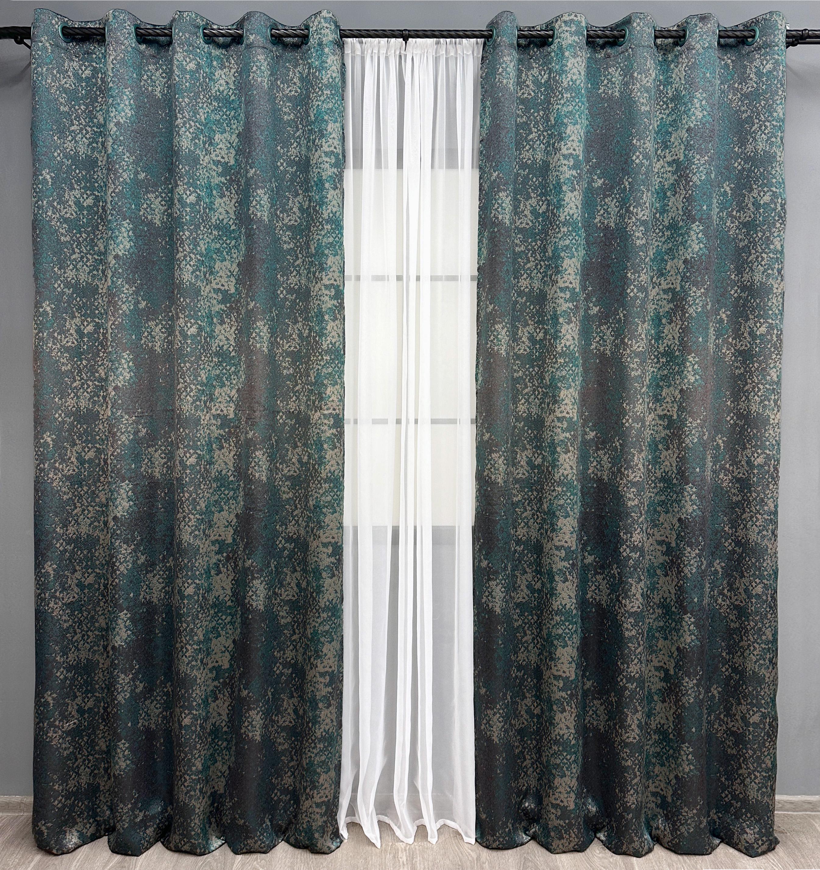 Комплект штор на люверсах VR-Textil Лен Мрамор Al-9 №1636ш 150х270 см 2 шт. Бирюзовый с серым (37-0174)