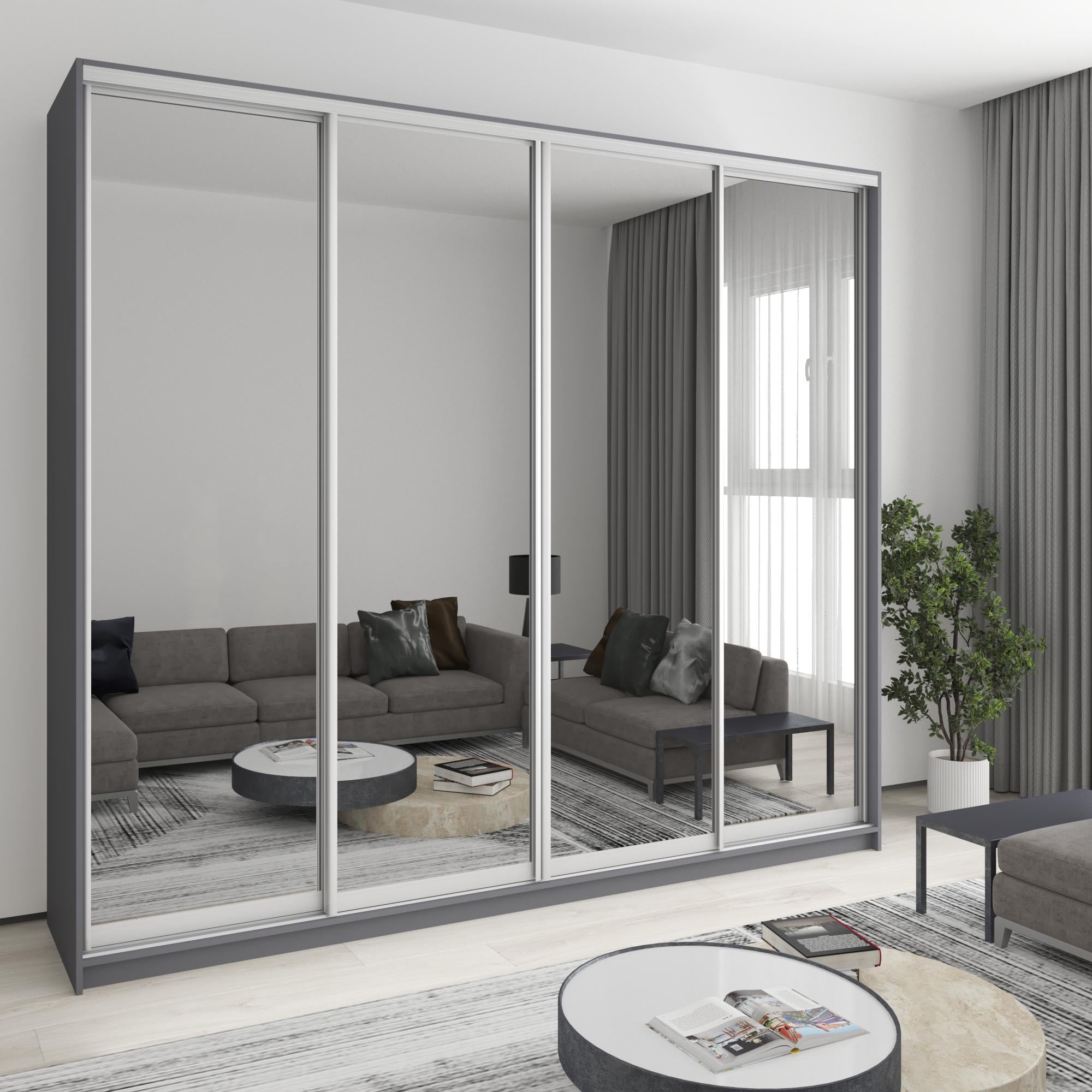 Шафа-купе чотиридверна MebelStar Стандарт AL 4 дзеркала 270x45x240 см Антрацит (MBS-13188)