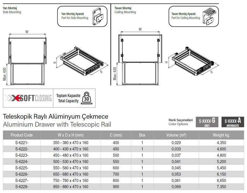 Ящик для белья Starax 800 мм Серый (S-6227-G) - фото 3 Ящик для белья Starax 800 мм Серый (S-6227-G) - фото 3
