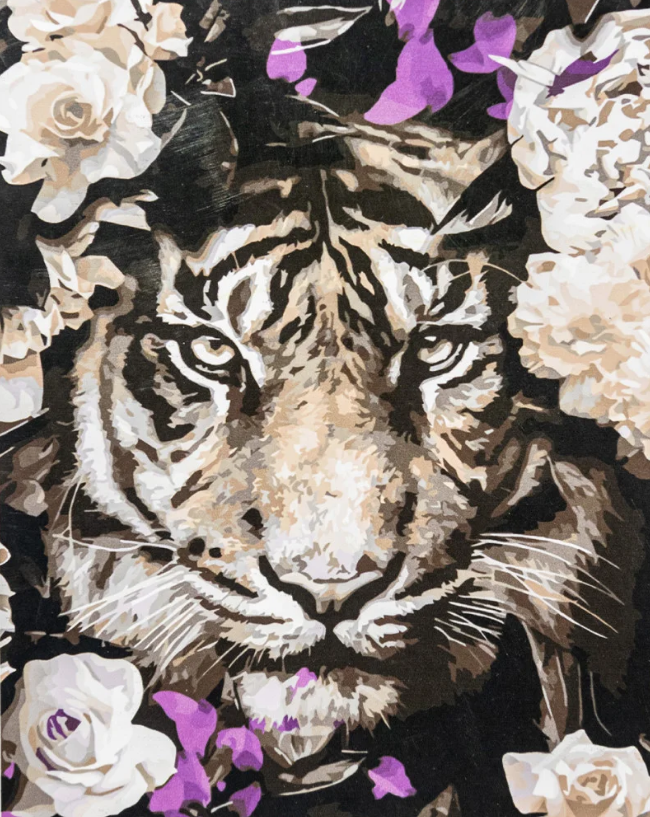 Картина по номерам Strateg Тигр в цветах с лаком и уровнем 40x50 см (VA-3369)