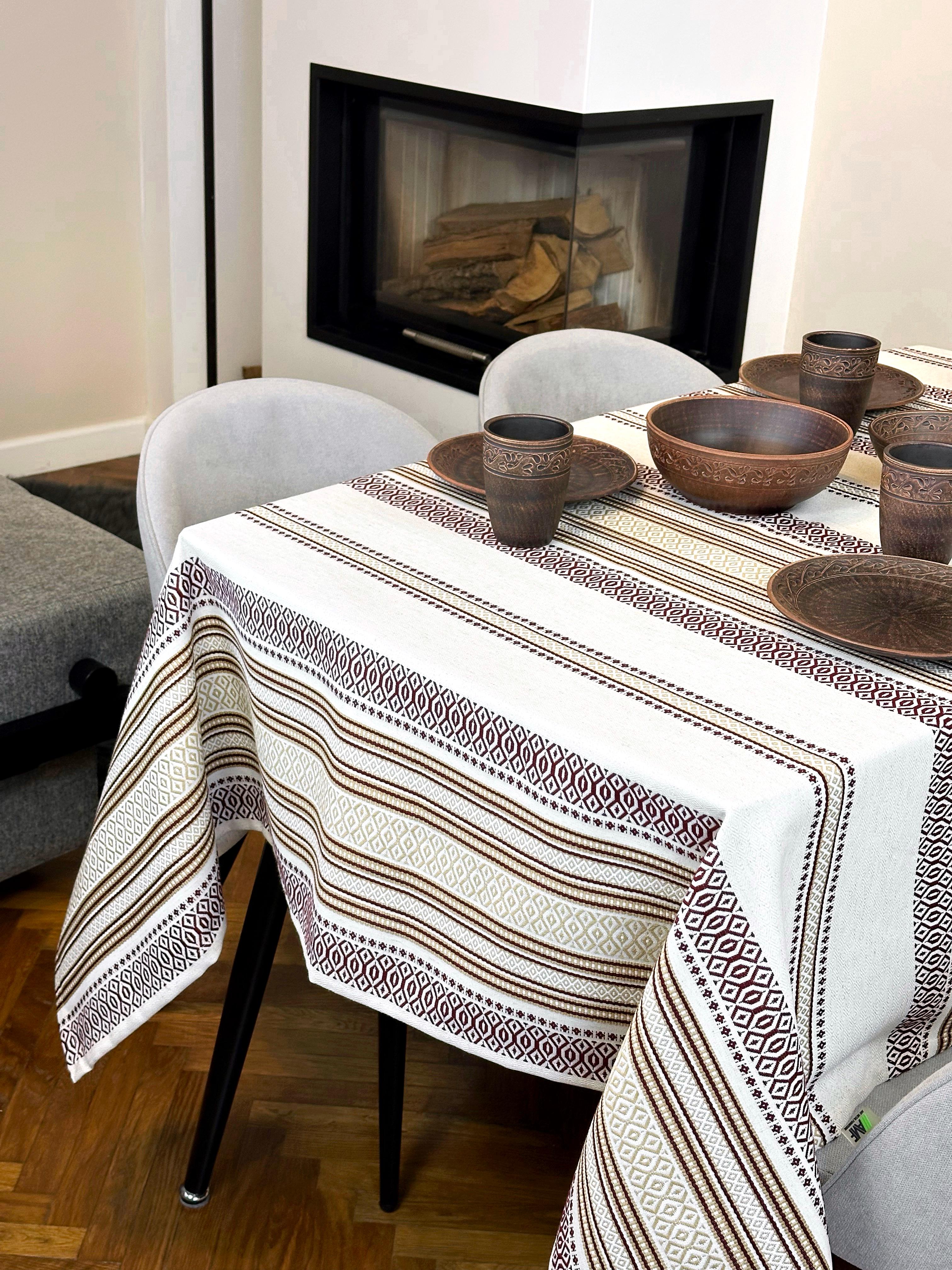 Скатертина лляна різдвяна Промінь з українським орнаментом 150x100 см (908-1)