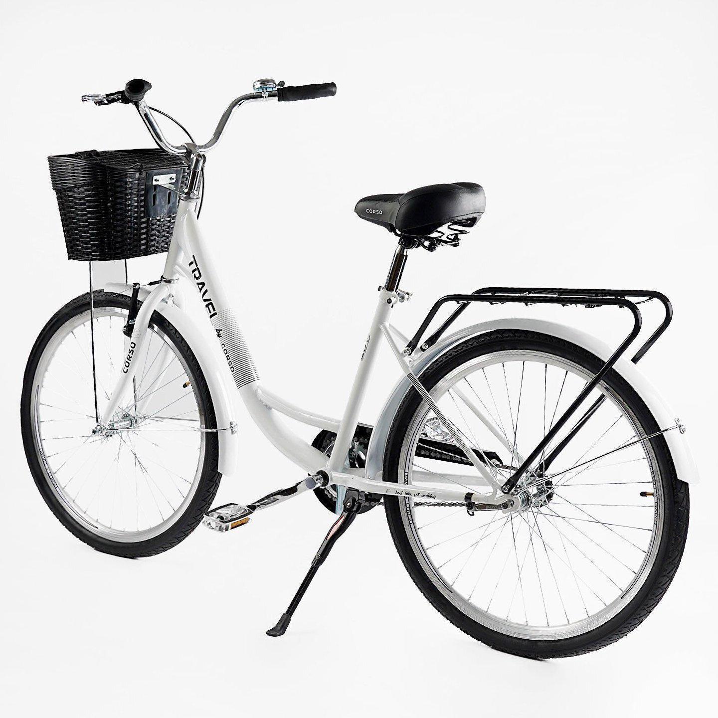 Велосипед Corso Travel с корзиной и багажником рама 16,5/26" Белый - фото 3 Велосипед Corso Travel с корзиной и багажником рама 16,5/26" Белый - фото 3