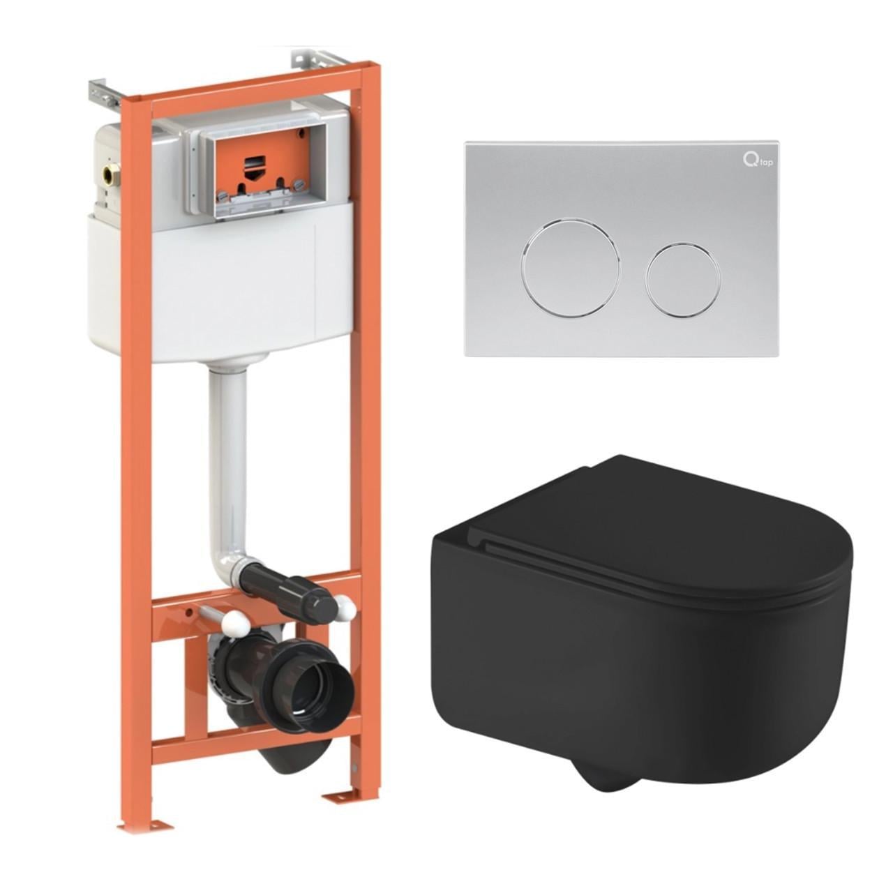 Комплект для ванной комнаты Qtap подвесной унитаз Taurus Ultra Quiet и комплект установки Nest 4в1 круглая клавиша Satin (2610410346)