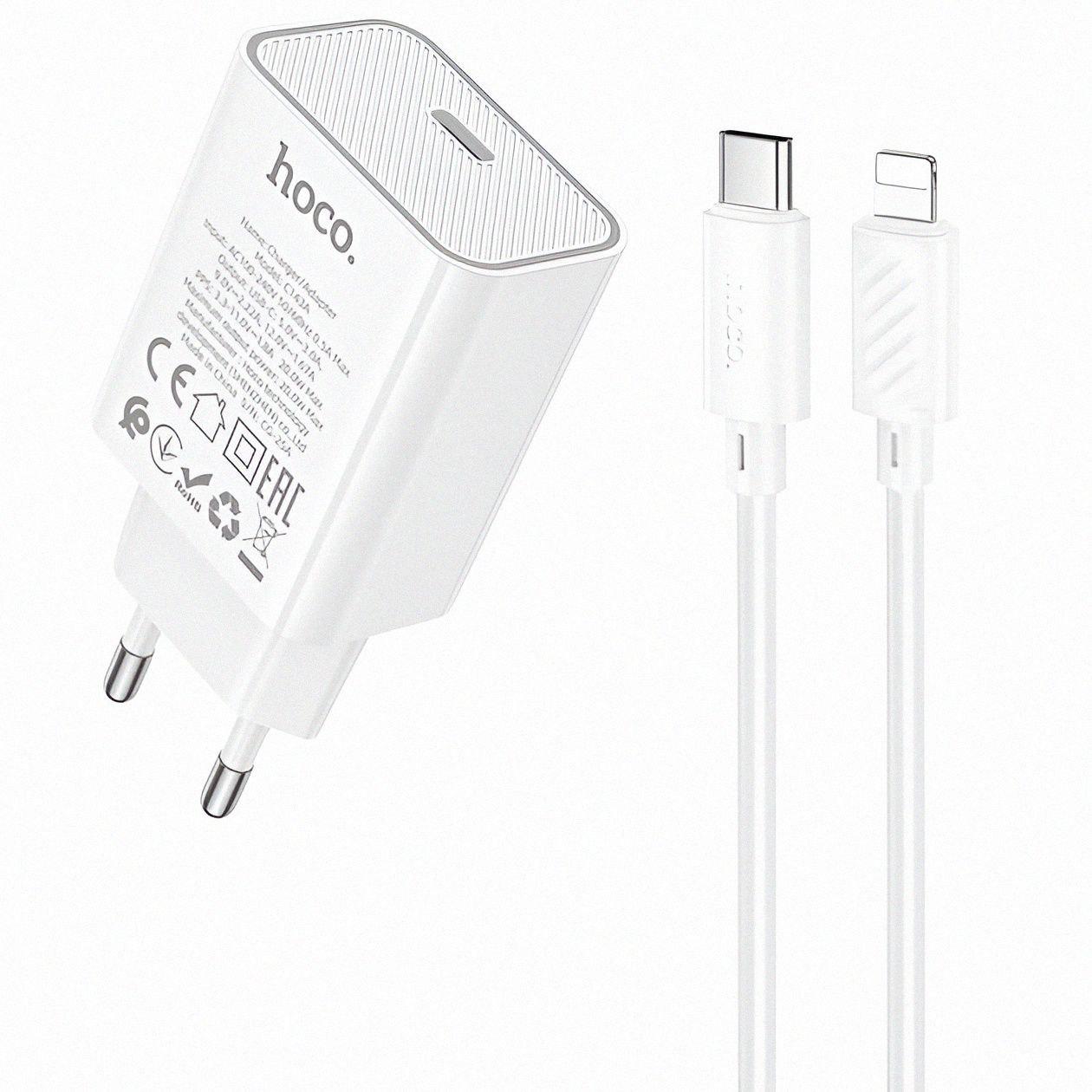 Зарядное устройство сетевое Hoco C143A USB Type-C и Lightning PD 20 Вт быстрая зарядка (28100674)