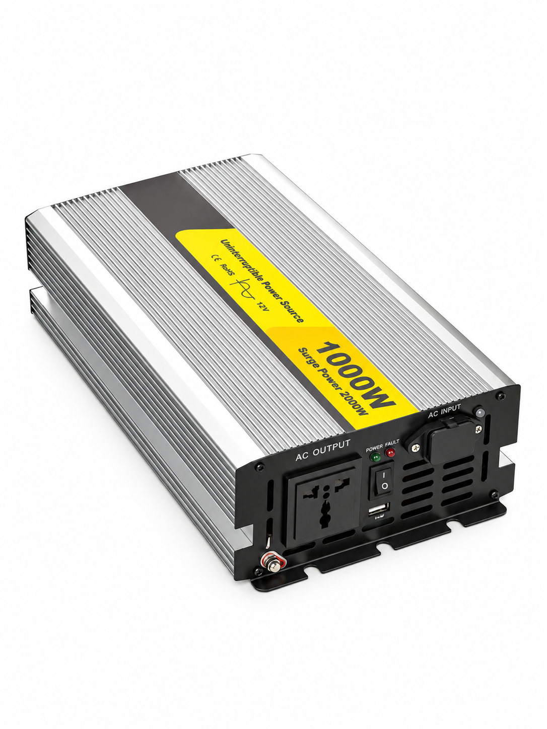 Інвертор 12V–220V 1000 Вт із зарядним пристроєм 15 А та функцією ДБЖ Сріблястий (49676445)