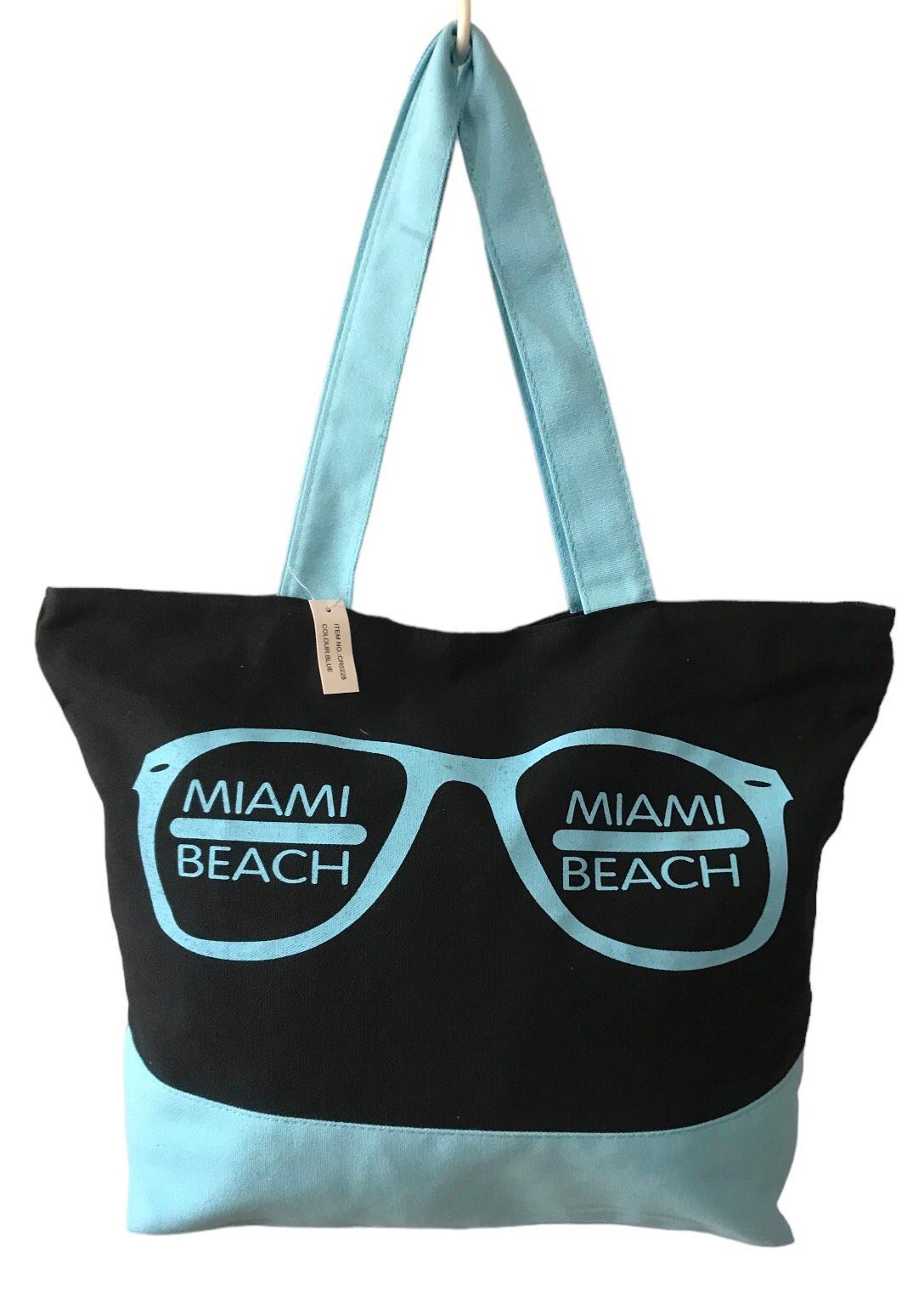 Сумка пляжная женская летняя из ткани на молнии Черно-голубой (CR0228B)