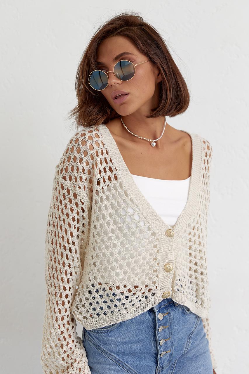 Кардиган укороченный на пуговицах L Бежевый (11092648) - фото 6 Кардиган укороченный на пуговицах L Бежевый (11092648) - фото 6