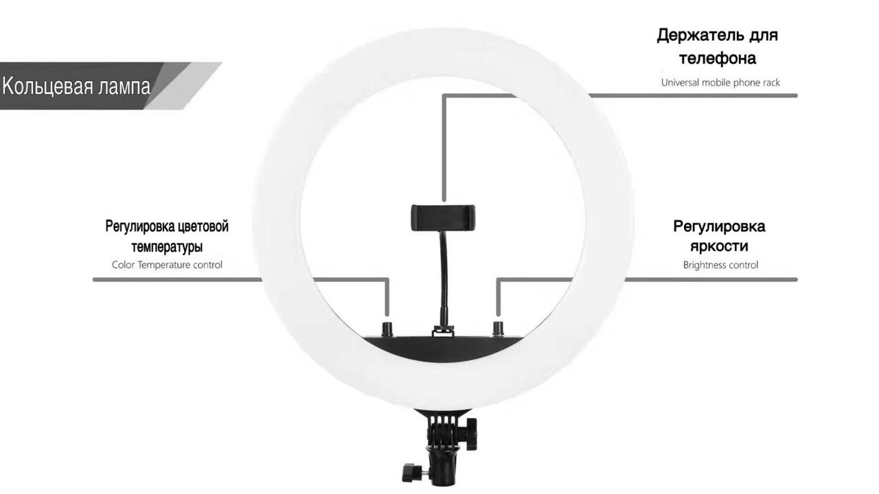 Кольцевая лампа Ring Light HQ-18 55W SMD PRO светодиодная усиленный штатив - фото 2 Кольцевая лампа Ring Light HQ-18 55W SMD PRO светодиодная усиленный штатив - фото 2