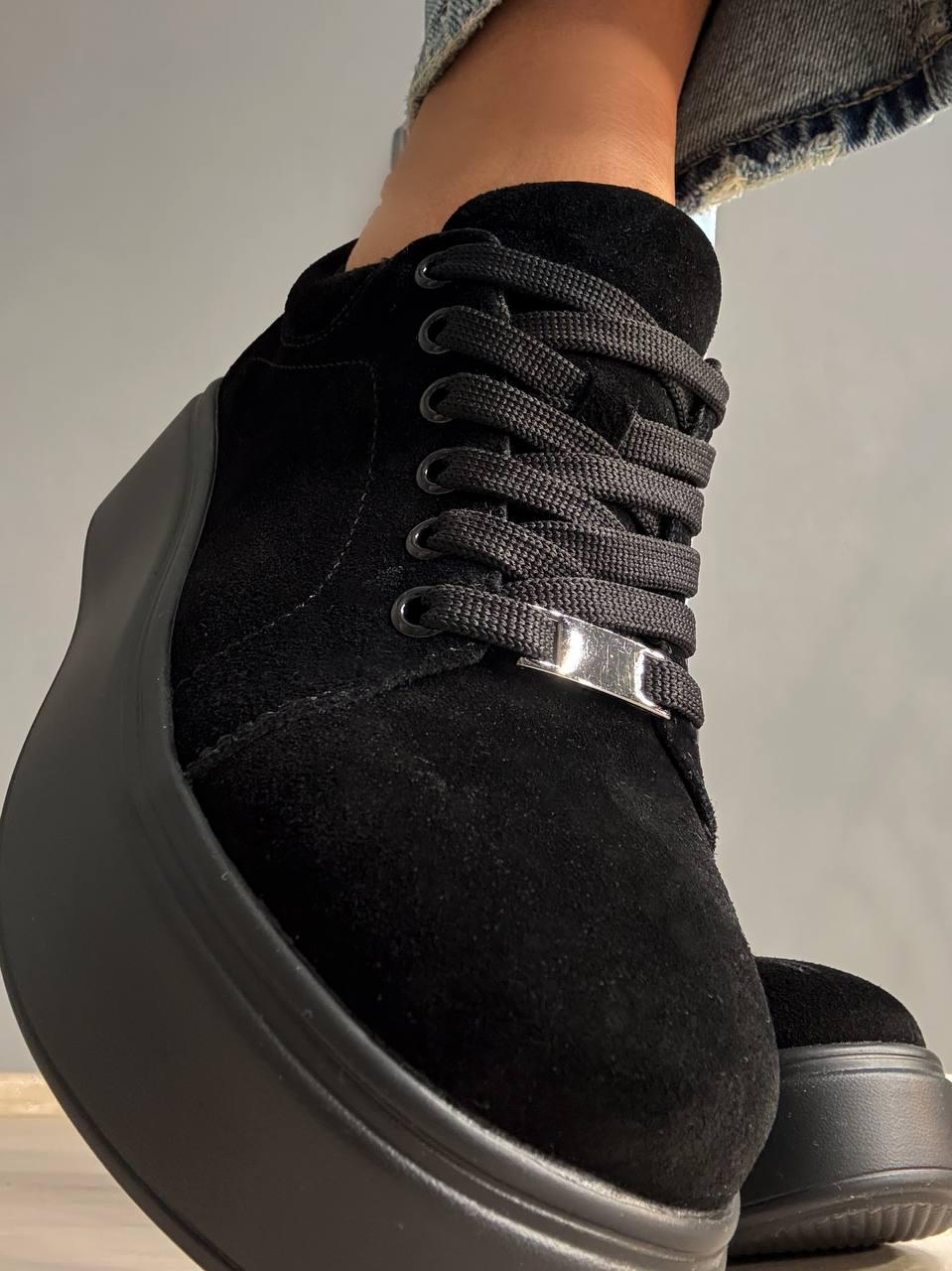 Кеди жіночі Hengji 537-8 замшеві на платформі р. 40 25,5 см Чорний - фото 3