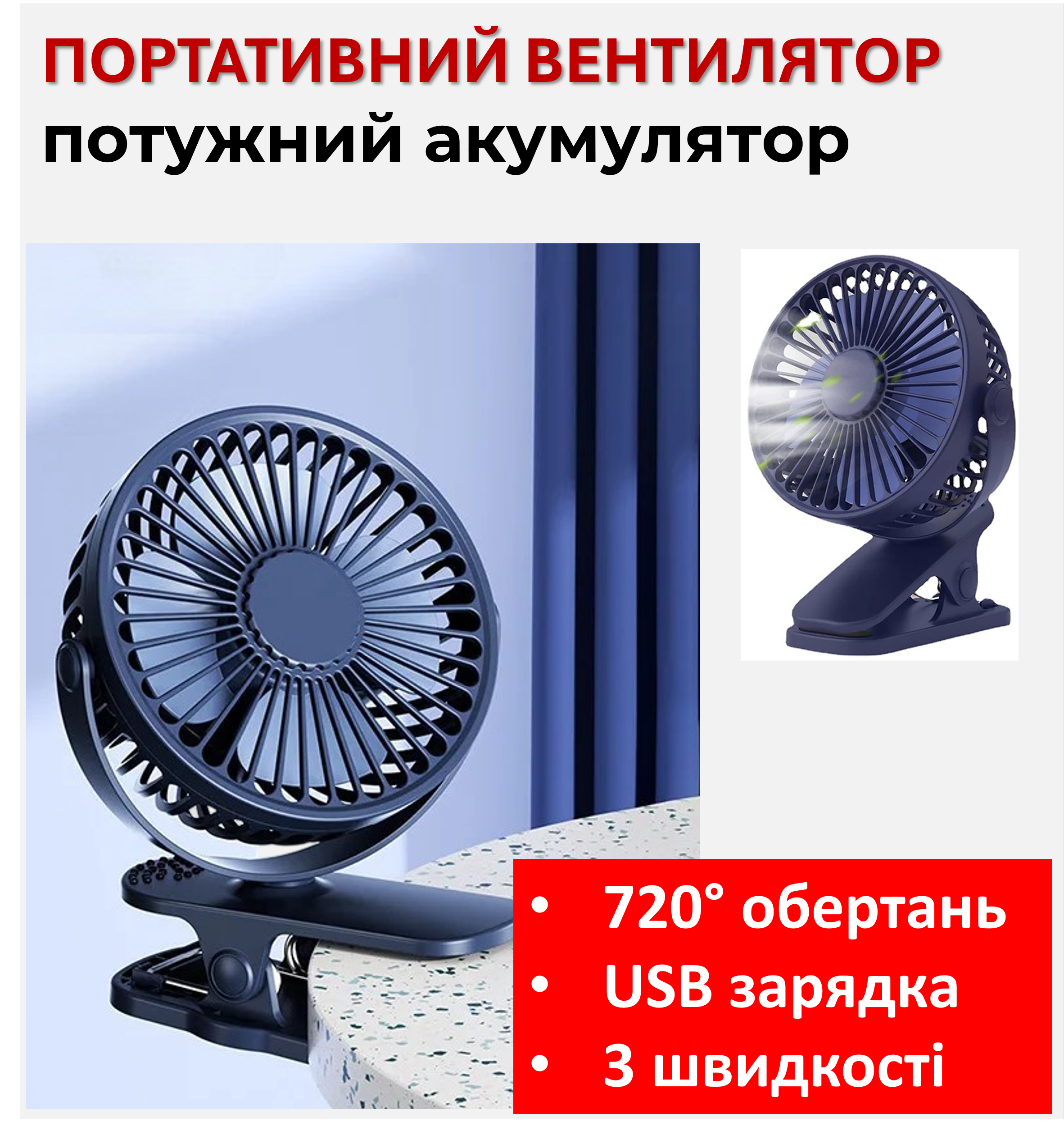 Вентилятор USB 3 швидкості 720° ручне регулювання (27083509) - фото 2 Вентилятор USB 3 швидкості 720° ручне регулювання (27083509) - фото 2