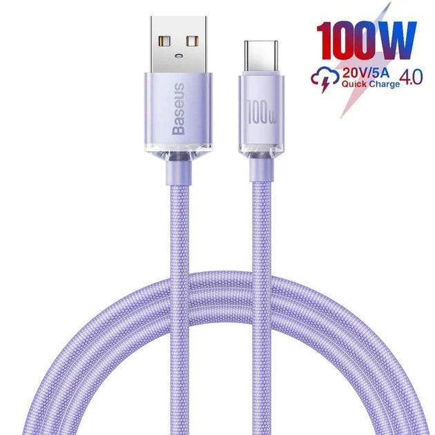 Кабель для швидкого заряджання BASEUS Crystal Shine Series USB For Type-C 100 W 5 A 2 м Purple (CAJY000505) - фото 3 Кабель для швидкого заряджання BASEUS Crystal Shine Series USB For Type-C 100 W 5 A 2 м Purple (CAJY000505) - фото 3