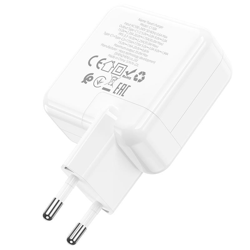 Зарядное устройство сетевое Hoco Lucky Dual-port charger C110A Type-C 35W 3A White Зарядное устройство сетевое Hoco Lucky Dual-port charger C110A Type-C 35W 3A White