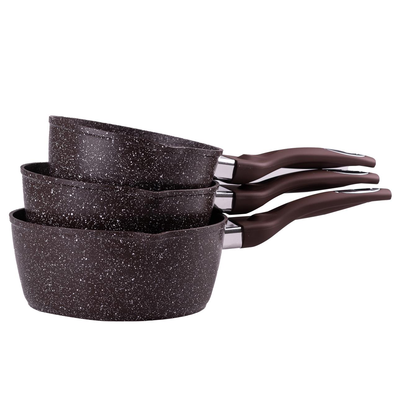 Набор ковшей Olina с антипригарным покрытием алюминиевые 3 шт. Коричневый (HP656) - фото 9