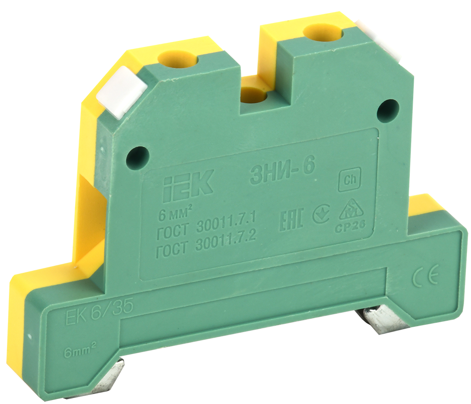 Клема гвинтова набірна УЕК ЗНІ-6PEN 50А 6 мм2 х 40,5х9х57,5 мм заземлення Жовто-зелений (YZN20-006-K52)