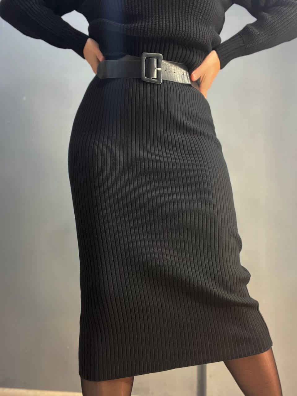 Спідниця жіноча My fashion 6016 в'язка рубчик рівна з ременем р. 44-48 Чорний (3148) - фото 6