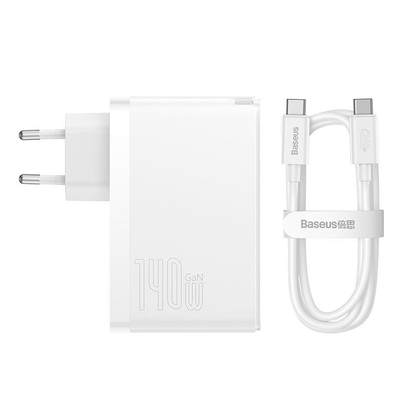 Адаптер сетевой BASEUS Type-C to Typc-C cable Gan5 Pro fast charger 1USB/2Type-C PD/QC 140 W 5 A White (CCGP100202) - фото 2