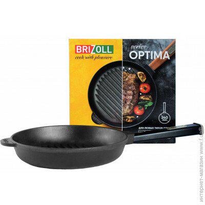 Сковорода гриль Brizoll Optima чавунна з ручкою 240х50,5 мм Black (89-90-O2440G-P1) - фото 2