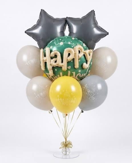 Набор надувных шаров фольгированных Happy Birthday с серыми звездами 6 шт. Разноцветный (3005718179)