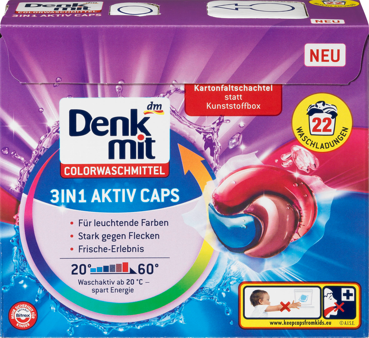 Капсули для прання кольорової білизни Denkmit Color Caps 3in1 Active 22 шт. (1791174358) - фото 1