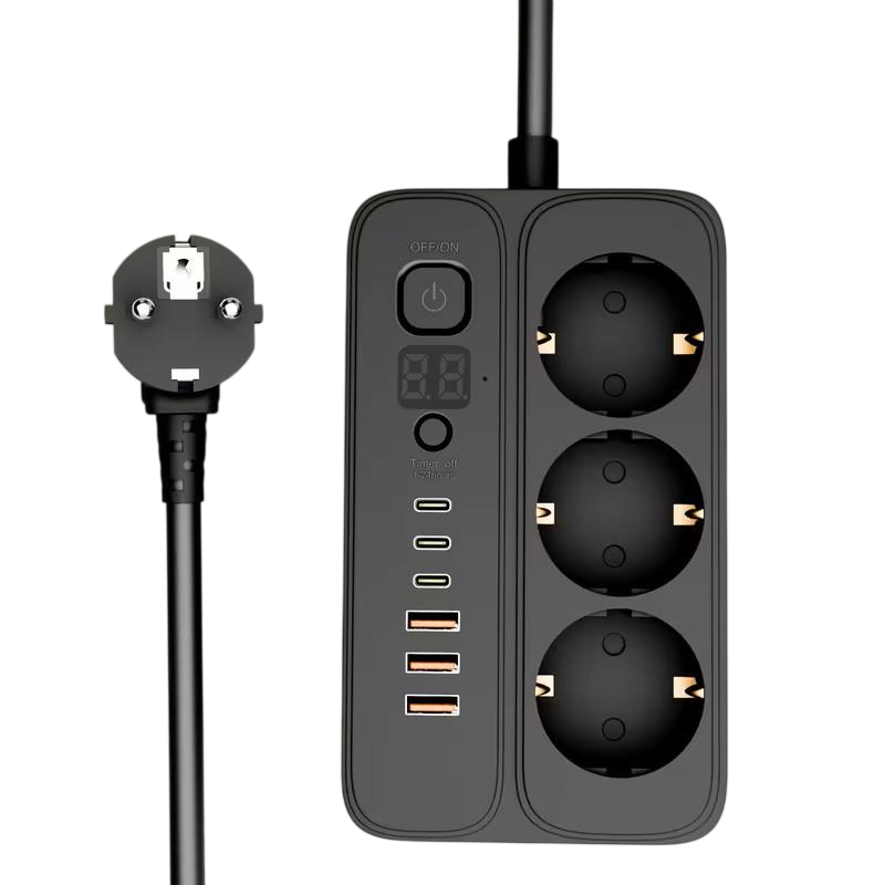 Сетевой фильтр-удлинитель с таймером 1–24 ч 1,5 м 3 розетки/3 USB/3 Type-C (2948086501)
