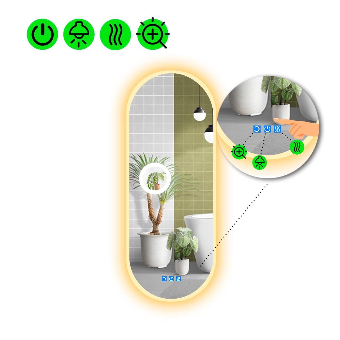 Зеркало с LED подсветкой Portale 3 с тремя сенсорами 160x60 см