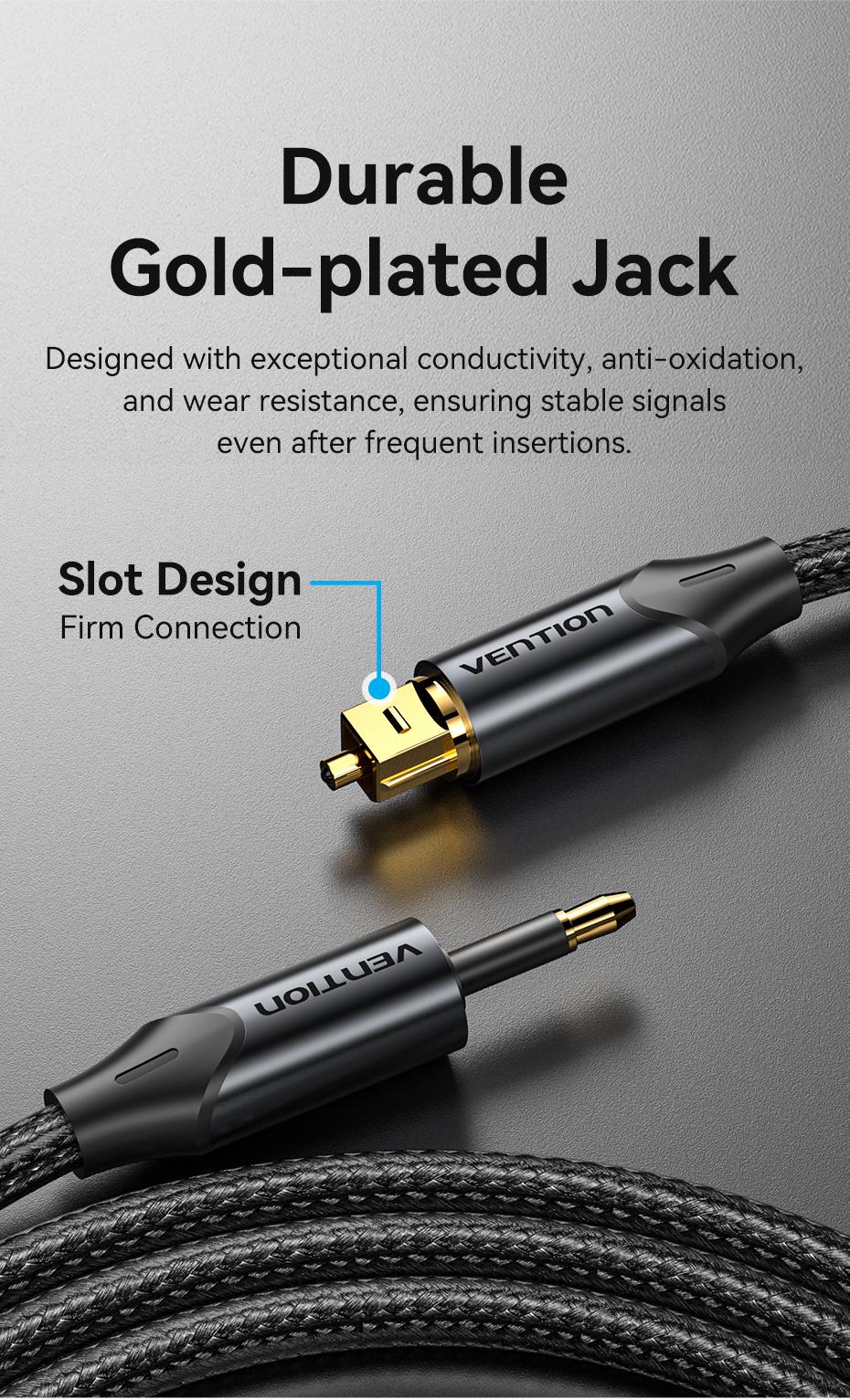 АудіоКабель Vention оптичний Toslink на Mini Toslink позолочені роз'єми Dolby DTS 0,5 м Чорний (BKCBD) - фото 8 АудіоКабель Vention оптичний Toslink на Mini Toslink позолочені роз'єми Dolby DTS 0,5 м Чорний (BKCBD) - фото 8