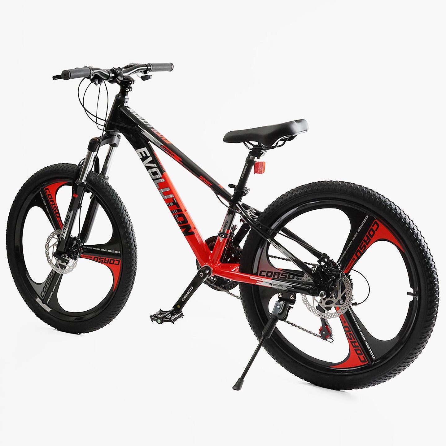 Велосипед горный подростковый алюминиевый Corso Evolution 24" литые диски рама 11" Черно-красный - фото 3