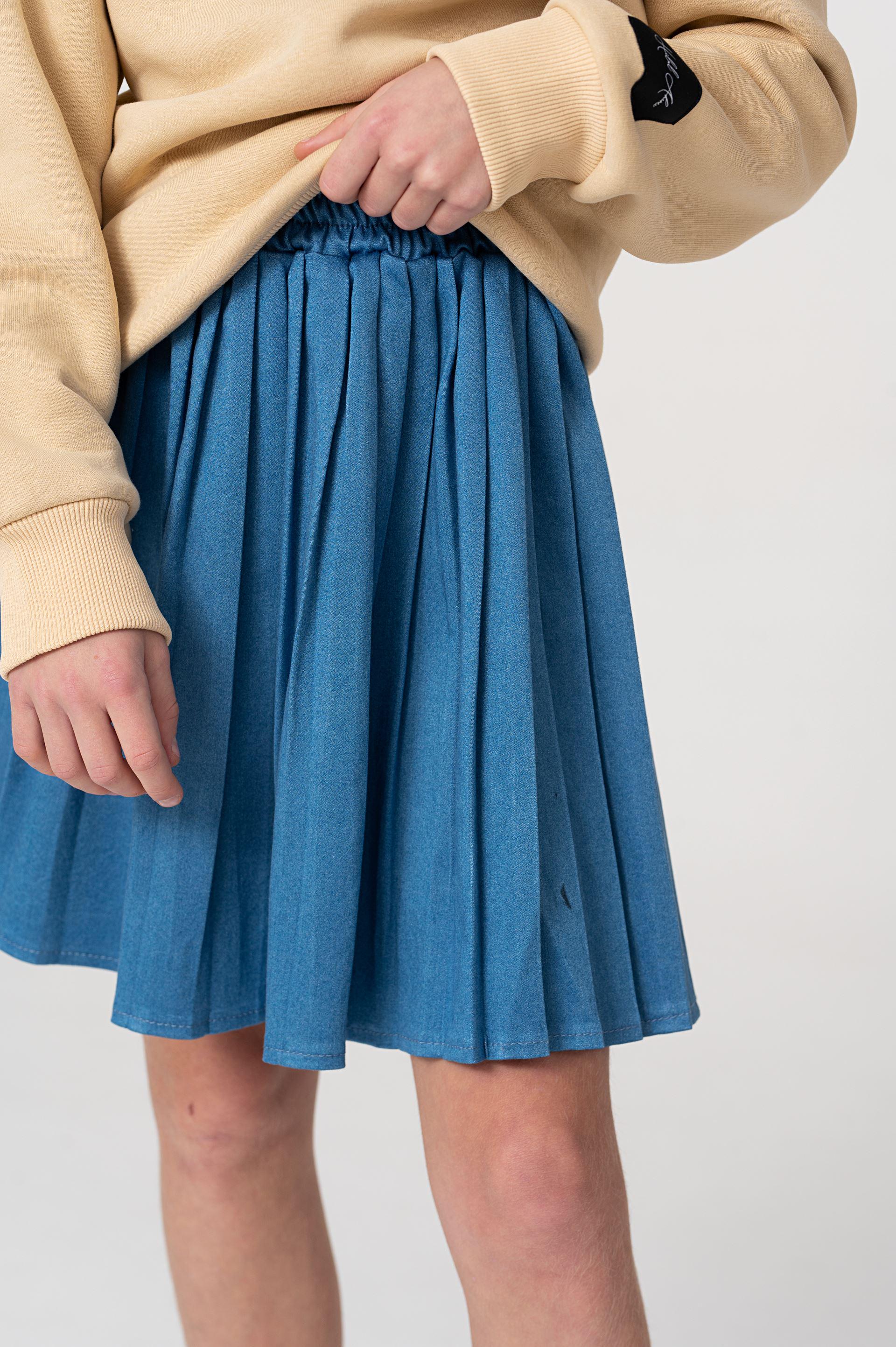 Костюм із світшотом на флісі та джинсовою спідницею Yumster YN.22.25.003 134 см Бежевий/Синій - фото 9