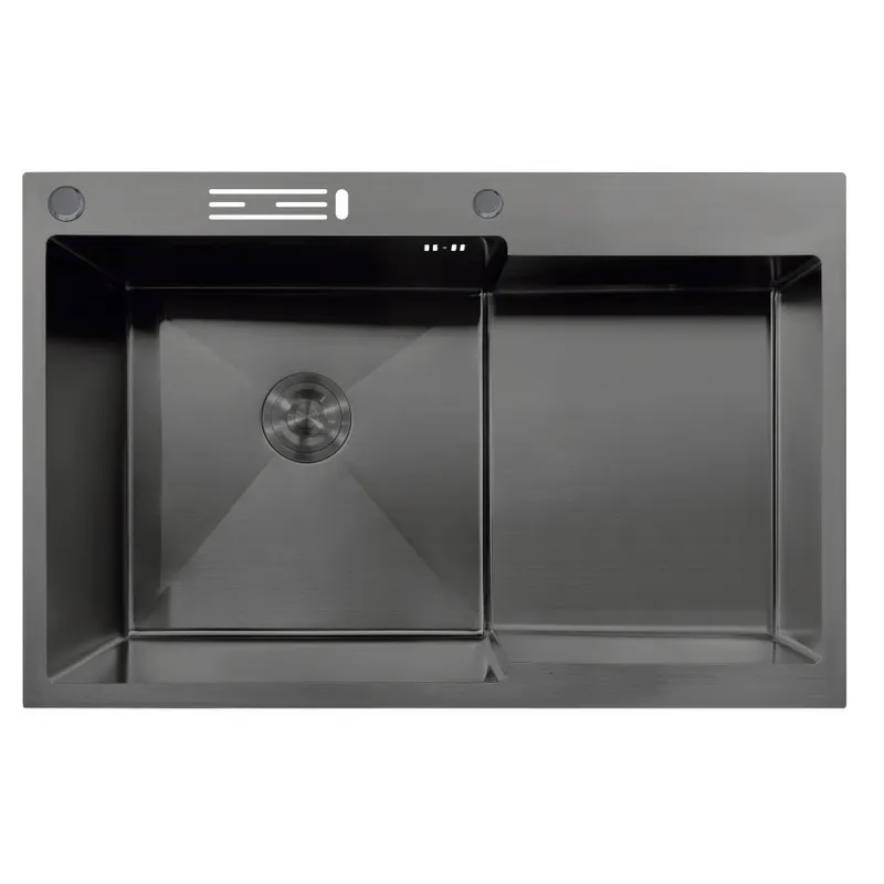 Мойка для кухни MIXXUS MH7849L-HK Graphite (MH7849L-HK 3.0/0.9 из нержавеющей стали с подставкой под ножи Nano-black (MX1936)