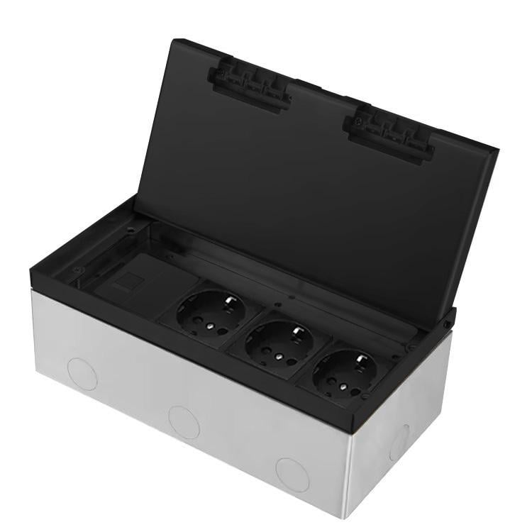 Розетка напольная LIVOLO скрытого монтажа 3 розетки/интернет RJ-45 IP54 нержавеющая сталь Черный (VL-SHSJ54-TC.CP-BP-B) Розетка напольная LIVOLO скрытого монтажа 3 розетки/интернет RJ-45 IP54 нержавеющая сталь Черный (VL-SHSJ54-TC.CP-BP-B)