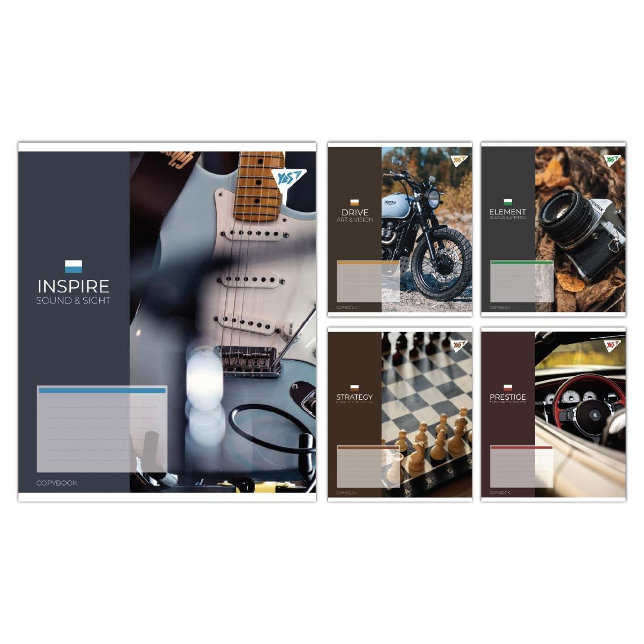 Зошити учнівські YES Inspiration 36 аркушів клітинка 15 шт. в упаковці