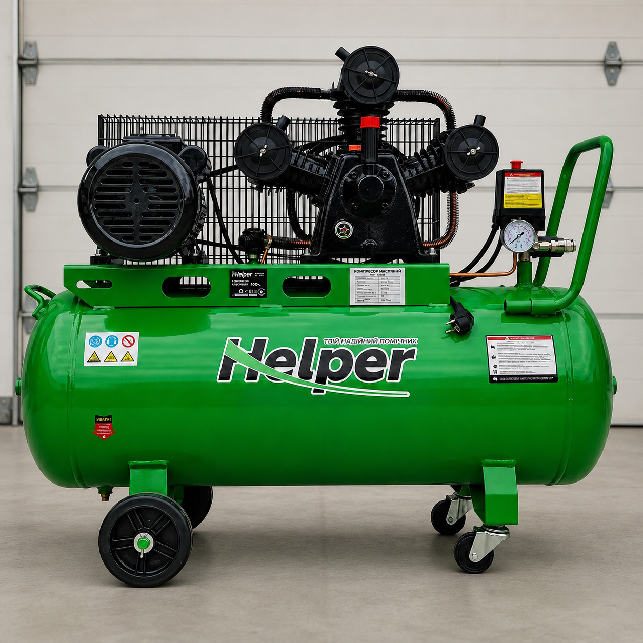 Компресор Helper HP-1095 масляний 100 л 3200 Вт 10 бар з ремінним приводом 3-циліндровий для пневмоінструменту
