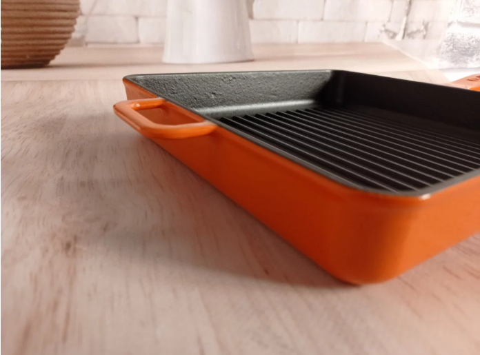 Сковорода гриль чугунная OMS для индукции с антипригарным покрытием 25x25 см Оранжевый (3265-25orange) - фото 4