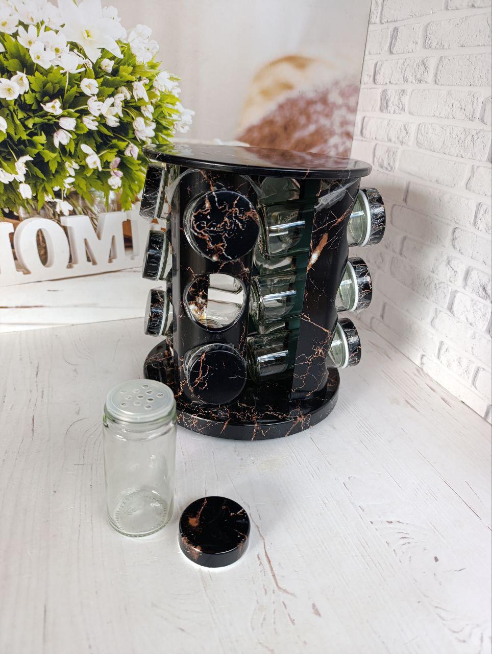 Набір для спецій A-Plus 3184 на металевій підставці 13 предметів Чорний мармур (30078735) - фото 2