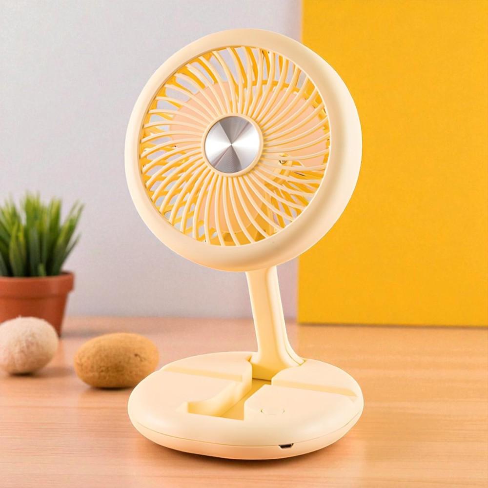 Вентилятор портативний настільний на акумуляторі 400 мАг USB 2 режими тримач для телефону Жовтий (27432466) - фото 4