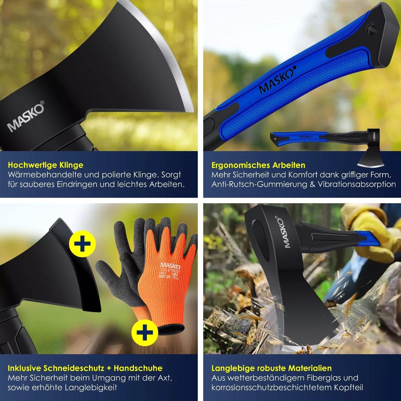 Топор универсальный MASKO с набором перчаток 800 г Черный/Синий - фото 4 Топор универсальный MASKO с набором перчаток 800 г Черный/Синий - фото 4