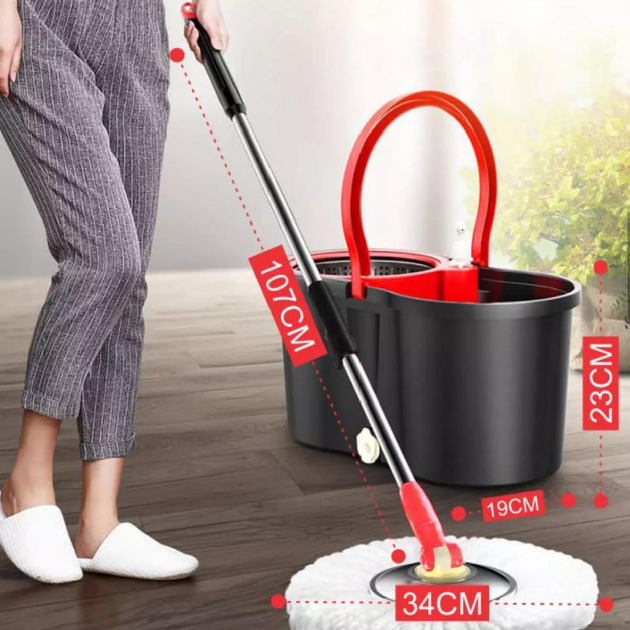 Швабра та відро Spin Mop 360° з автоматичним віджиманням Чорно-червоний - фото 8