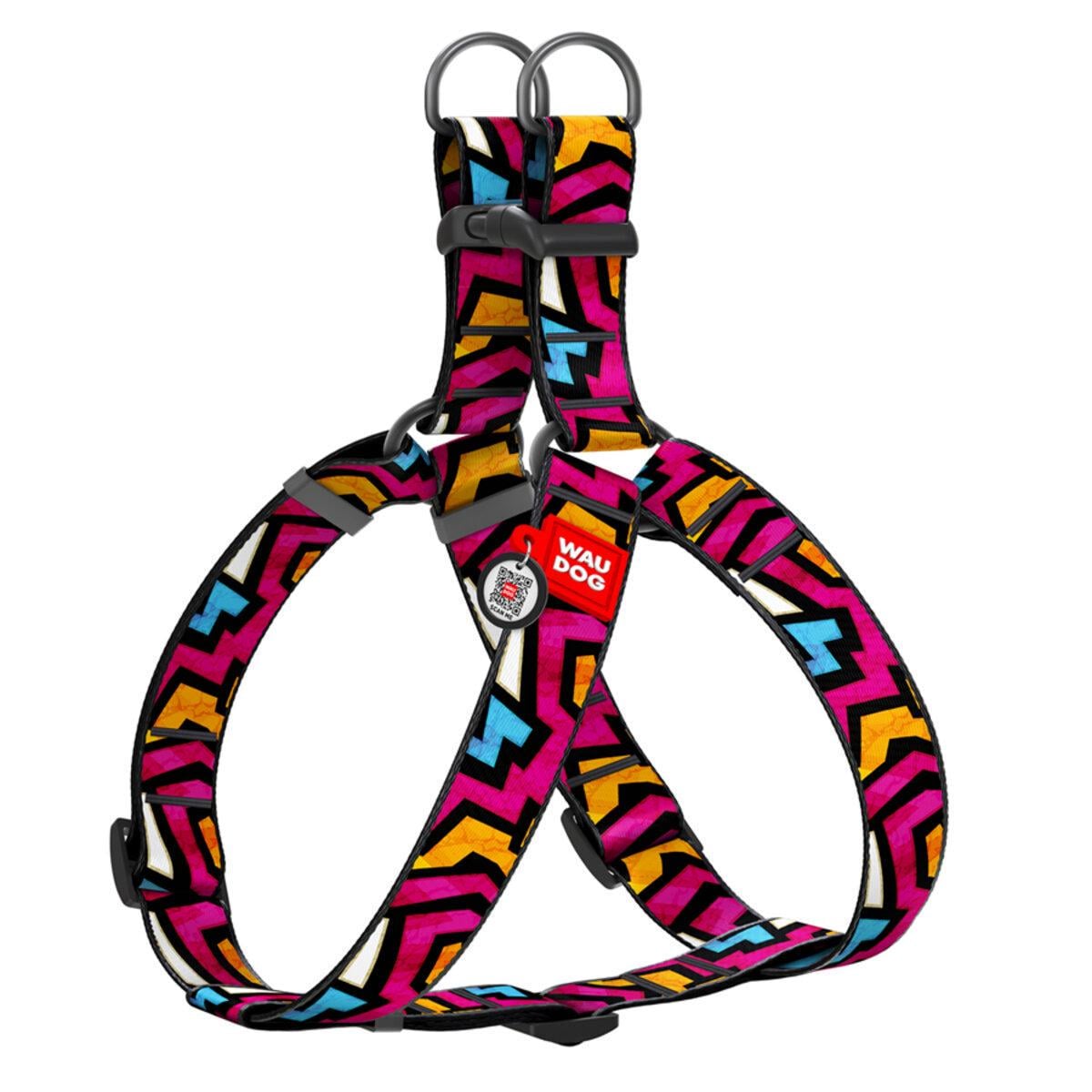 Шлея для собак Waudog Nylon Граффити с QR паспортом/пластиковым фастексом XL 35 мм х 70-100 см (324-0021 Col)