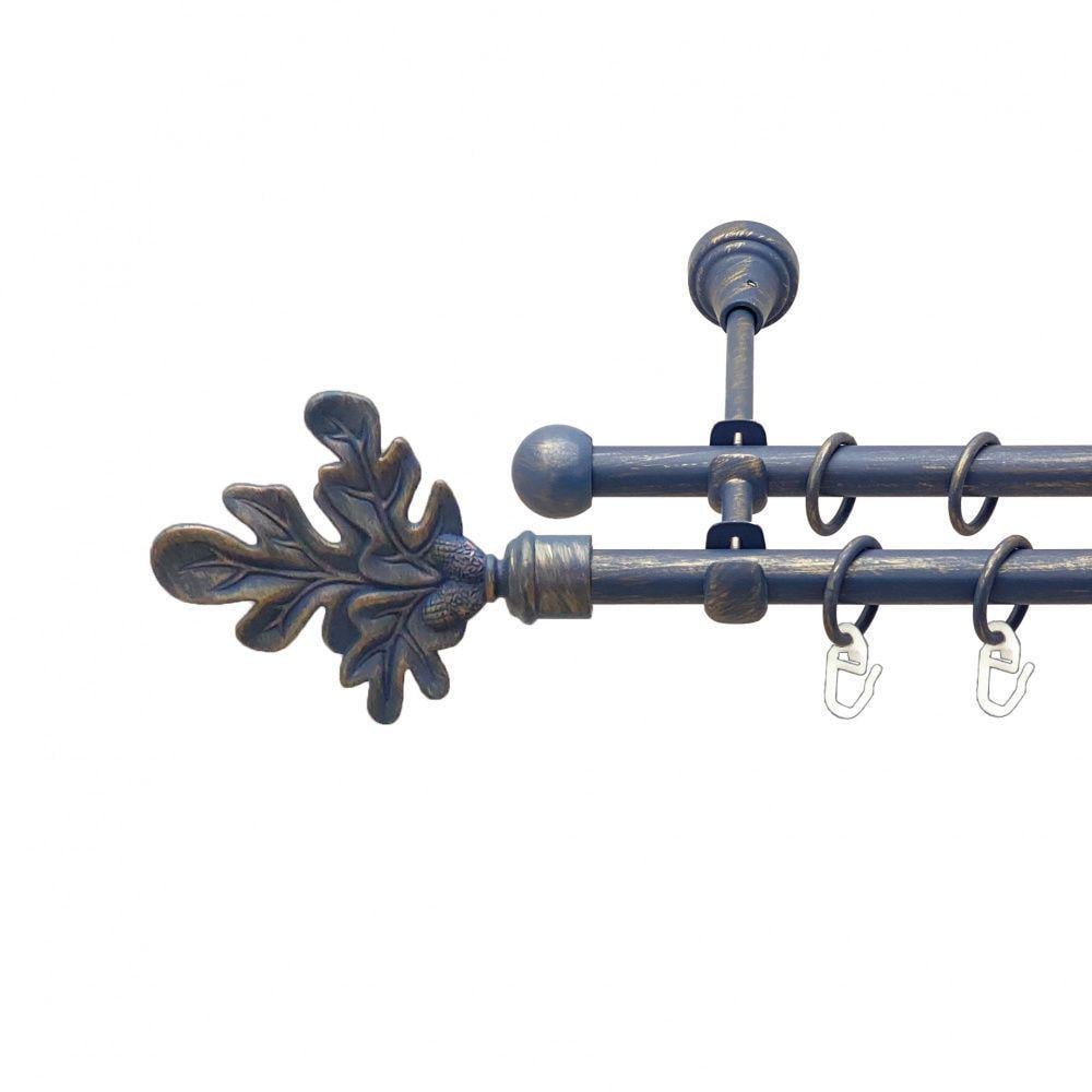 Карниз металлический Orvit Листок Дуба двухрядный открытый/гладкая труба/кольцо металлическое Голубь Золотая 16/16 мм 300 см (00-00015652)