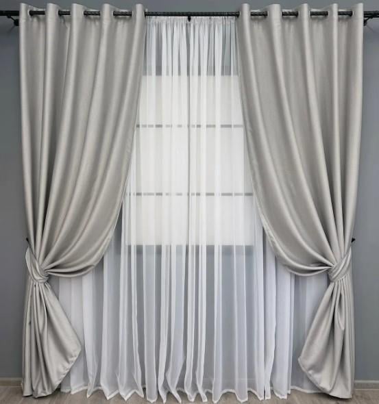 Комплект штор на люверсах шенил 1,5х2,5 м 2 шт. Пепельный (1690ш)